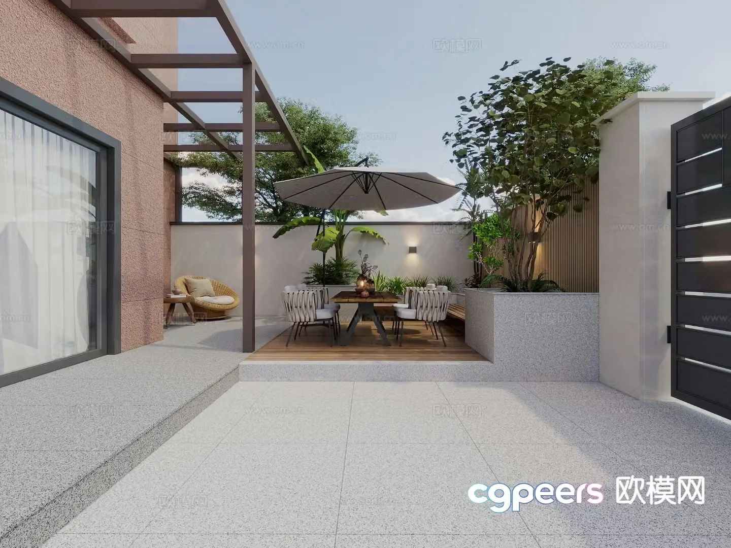 Modern yard courtyard landscape 3d model