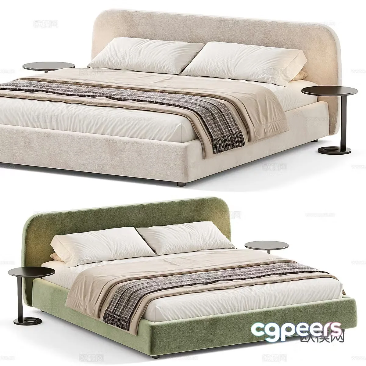 Modern cream style fabric double bed 3d model