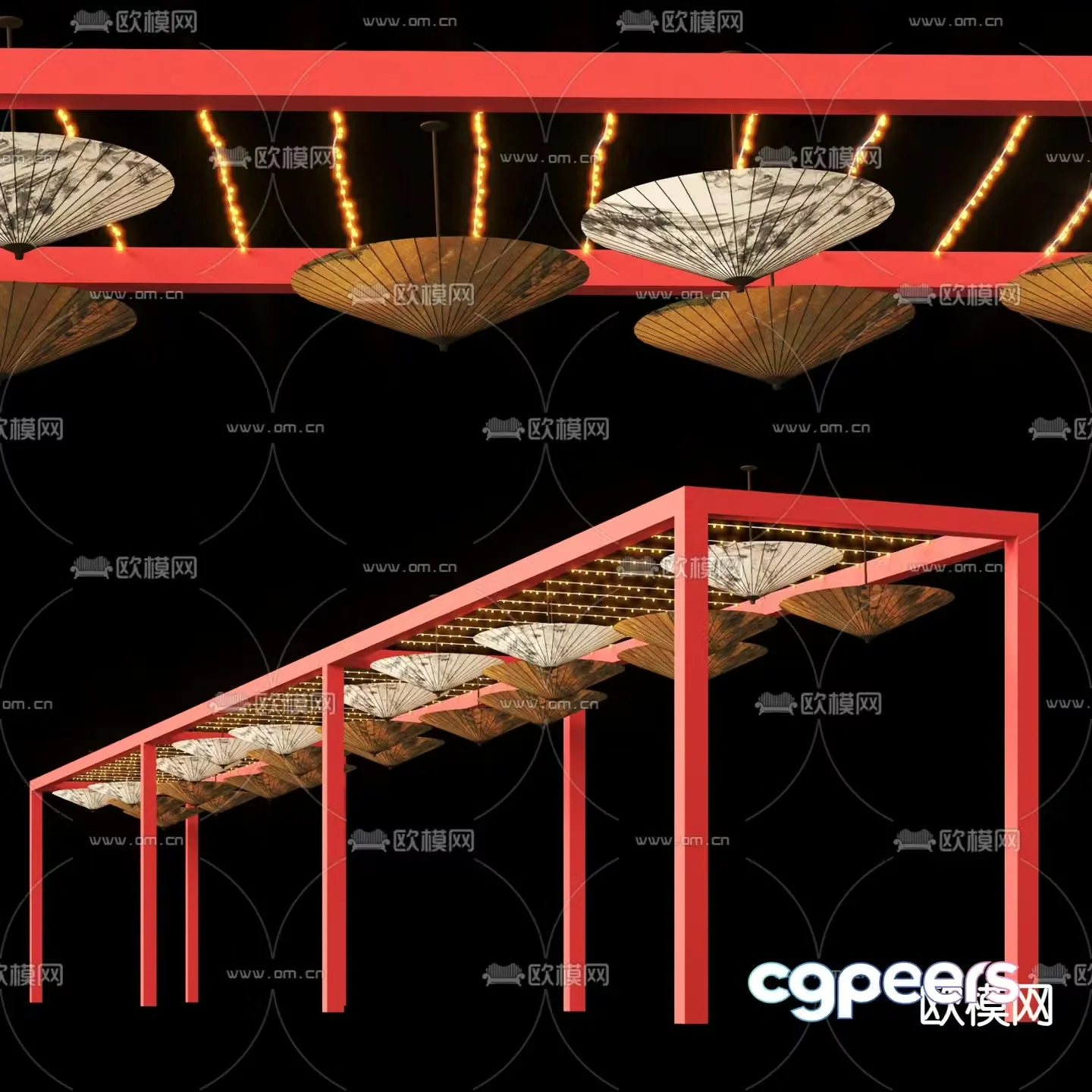 Chinese style corridor flower folding umbrella corridor frame 3D model
