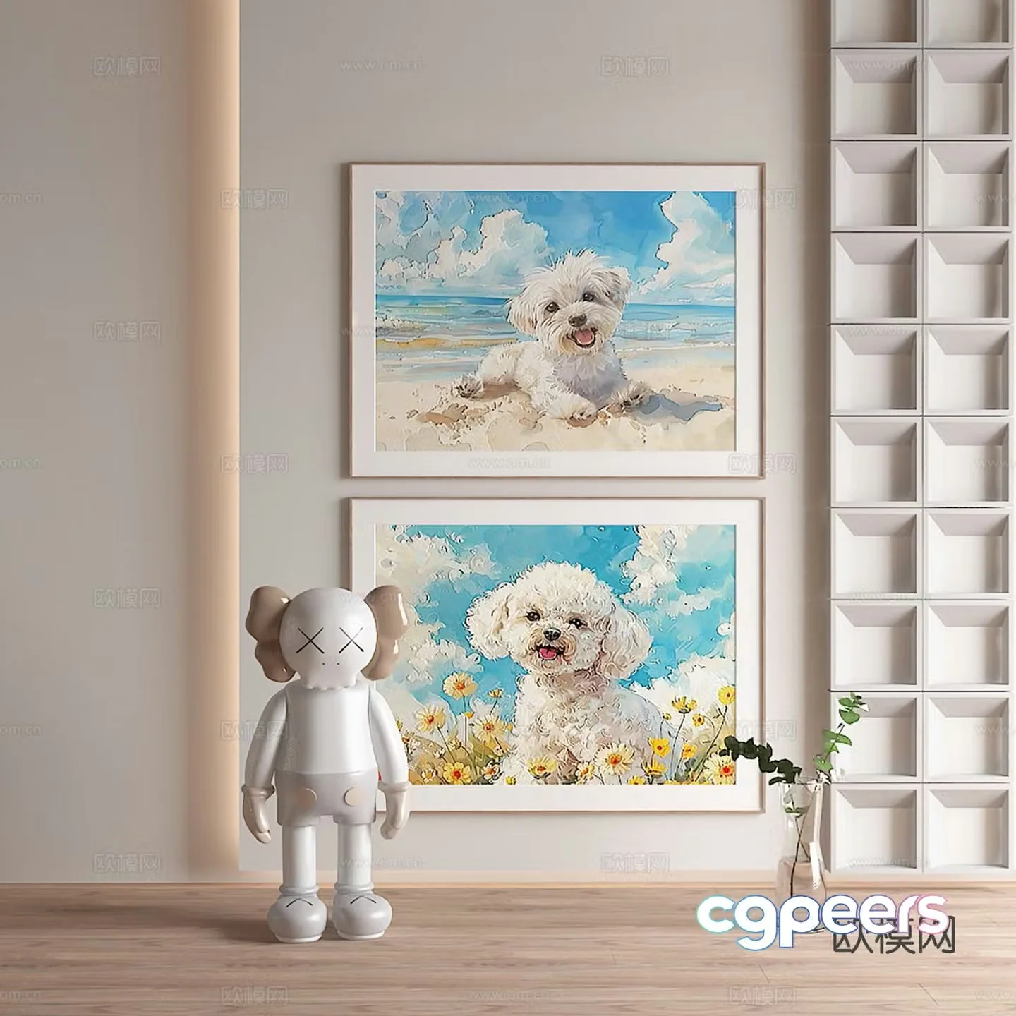 Nordic decorative painting puppy oil painting children’s hanging painting 3D model