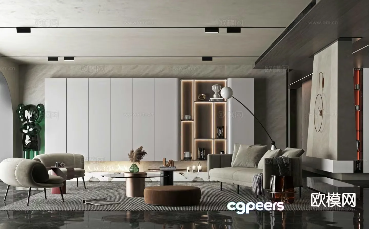 Italian light luxury living room 3D model