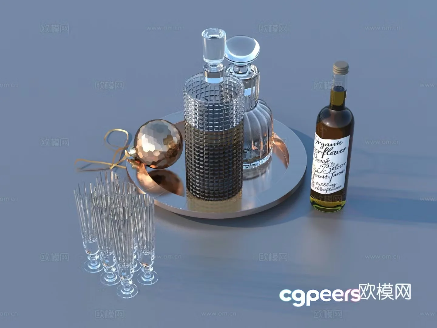 Red wine whiskey foreign wine wine glass bottle 3d model