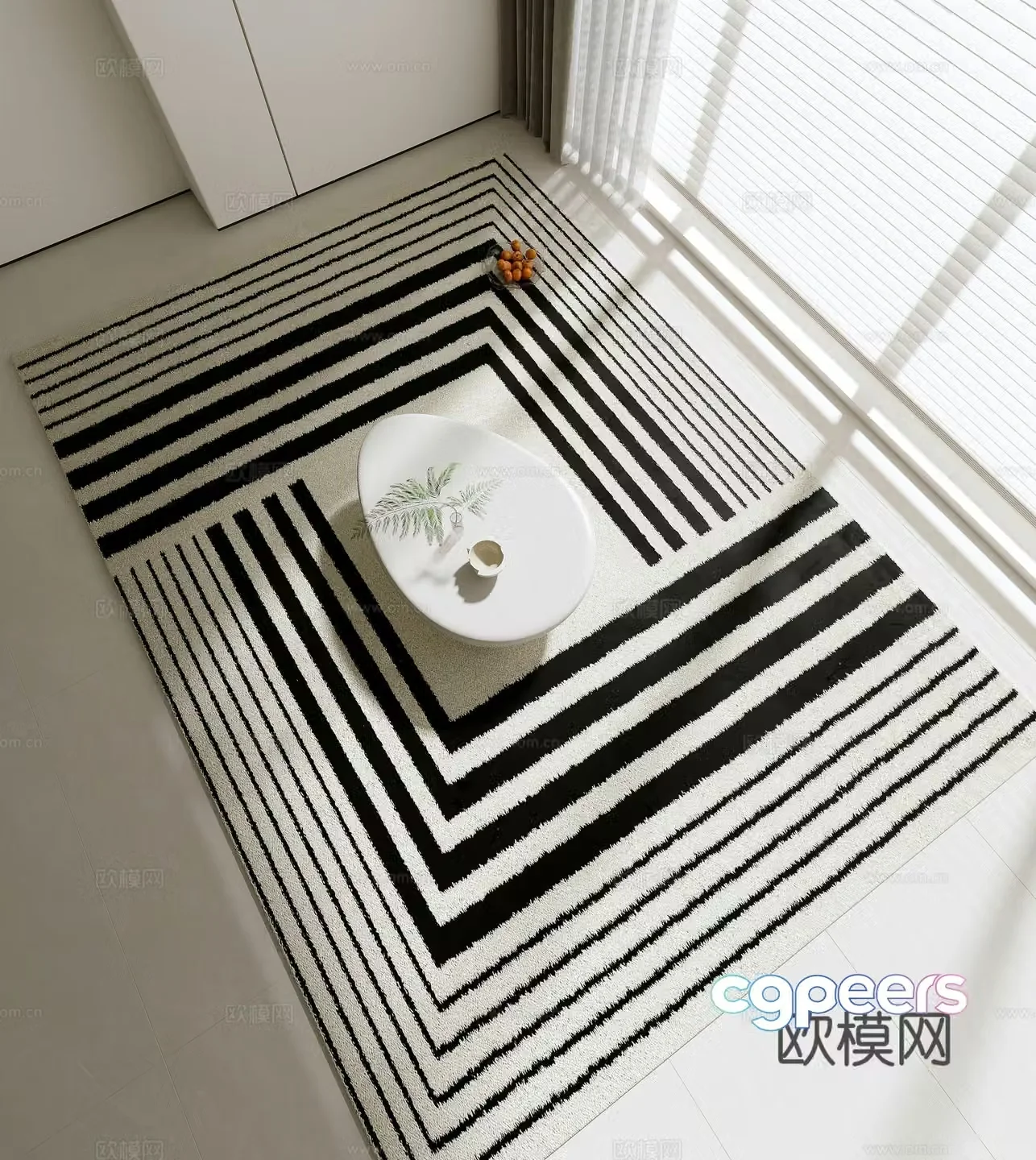 Modern black and white carpet Striped carpet Fabric carpet 3d model