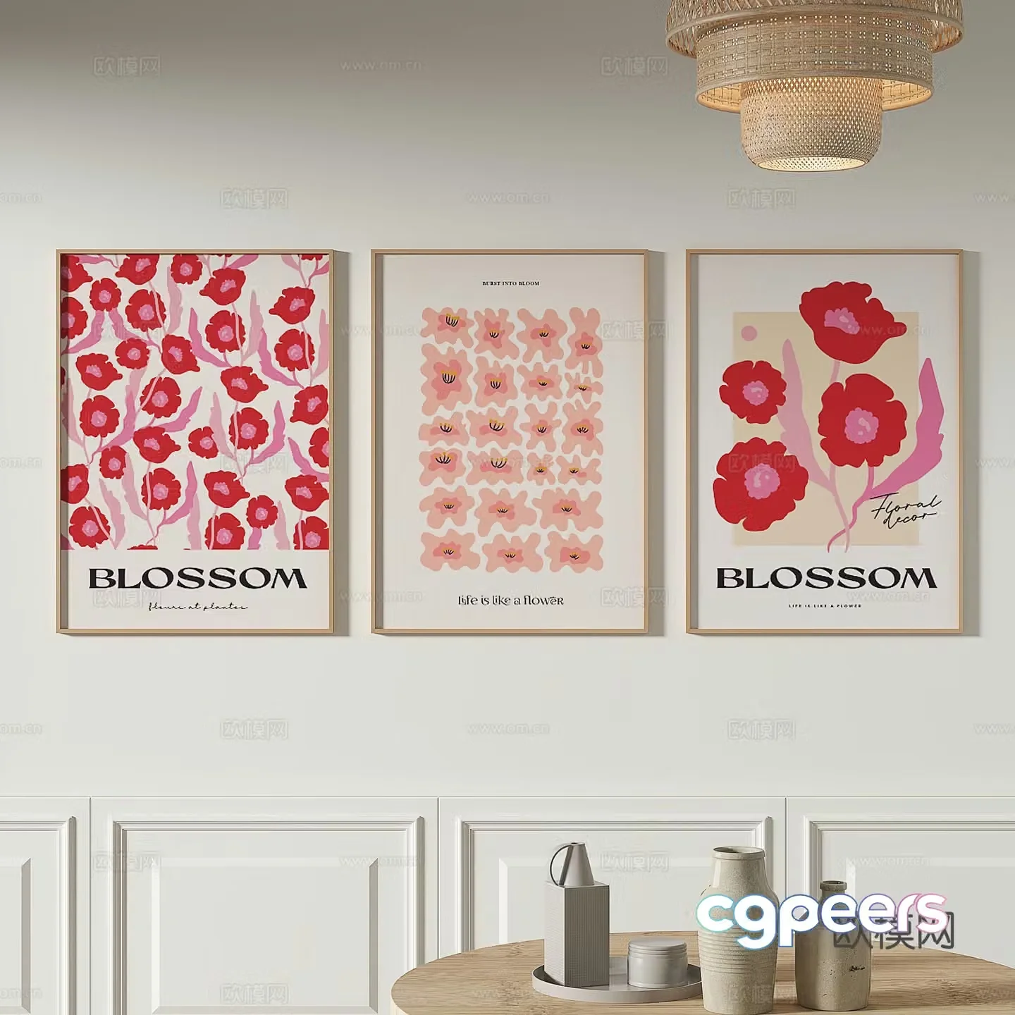 Modern flower painting decorative painting 3d model