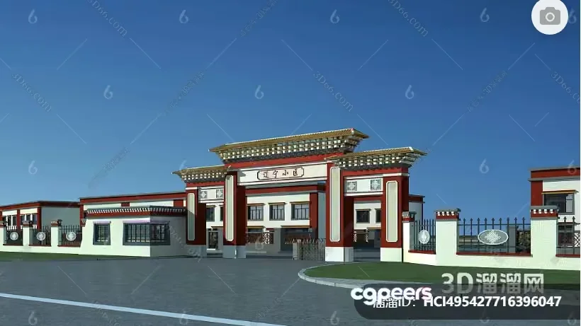 A Building With A Red And White Façade 3D Model – 17330 – VRAY Render