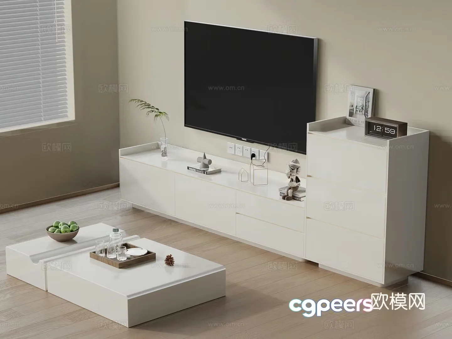 Modern TV cabinet coffee table furniture combination 3D model