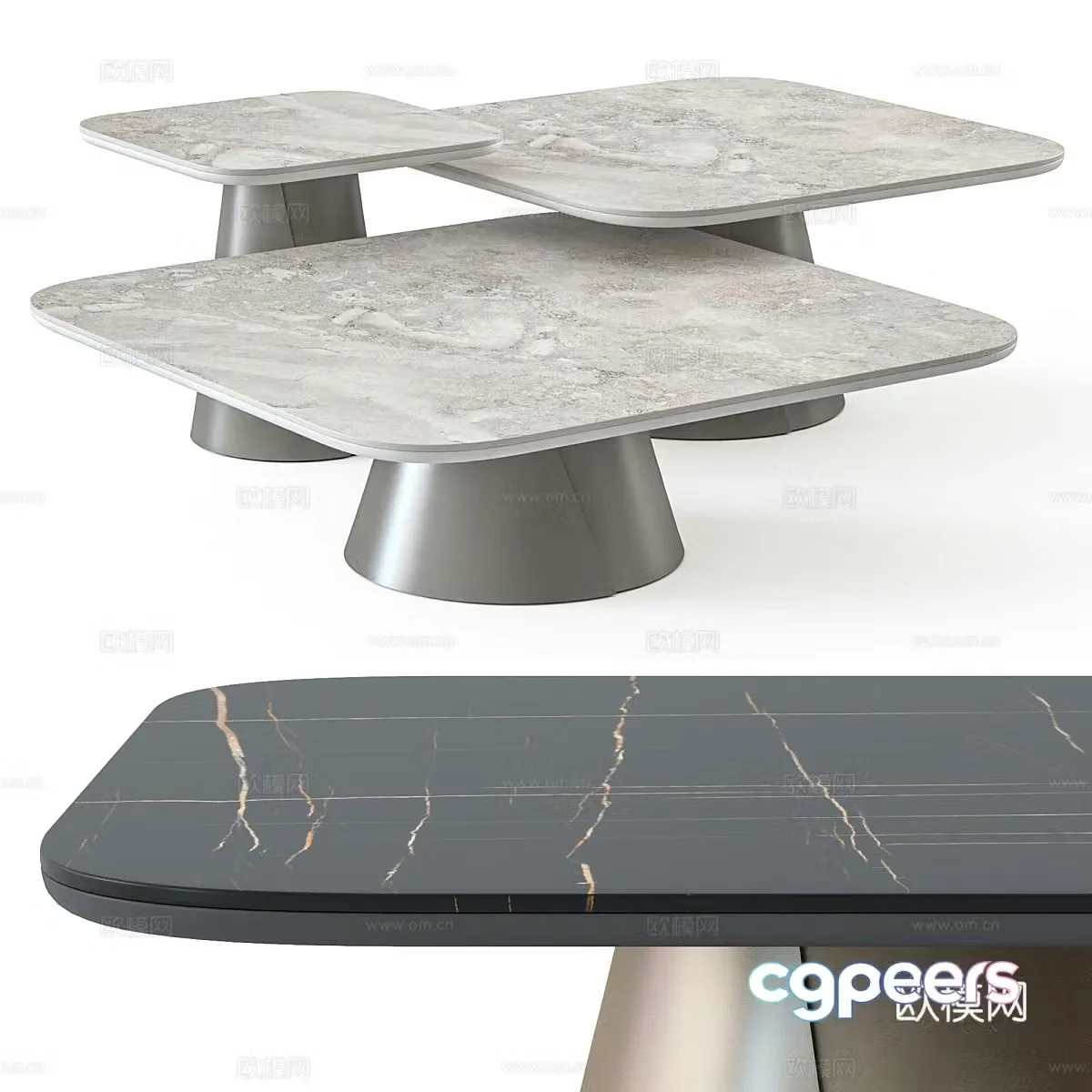 Modern Italian light luxury coffee table combination 3D model