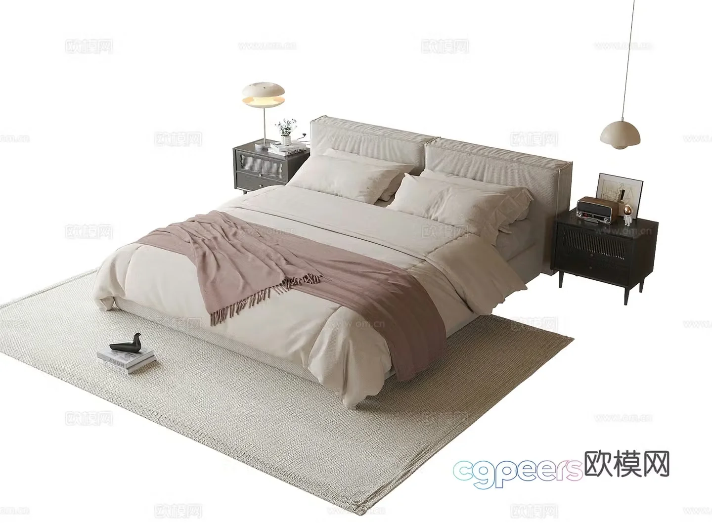Modern double bed nightstand 3d model