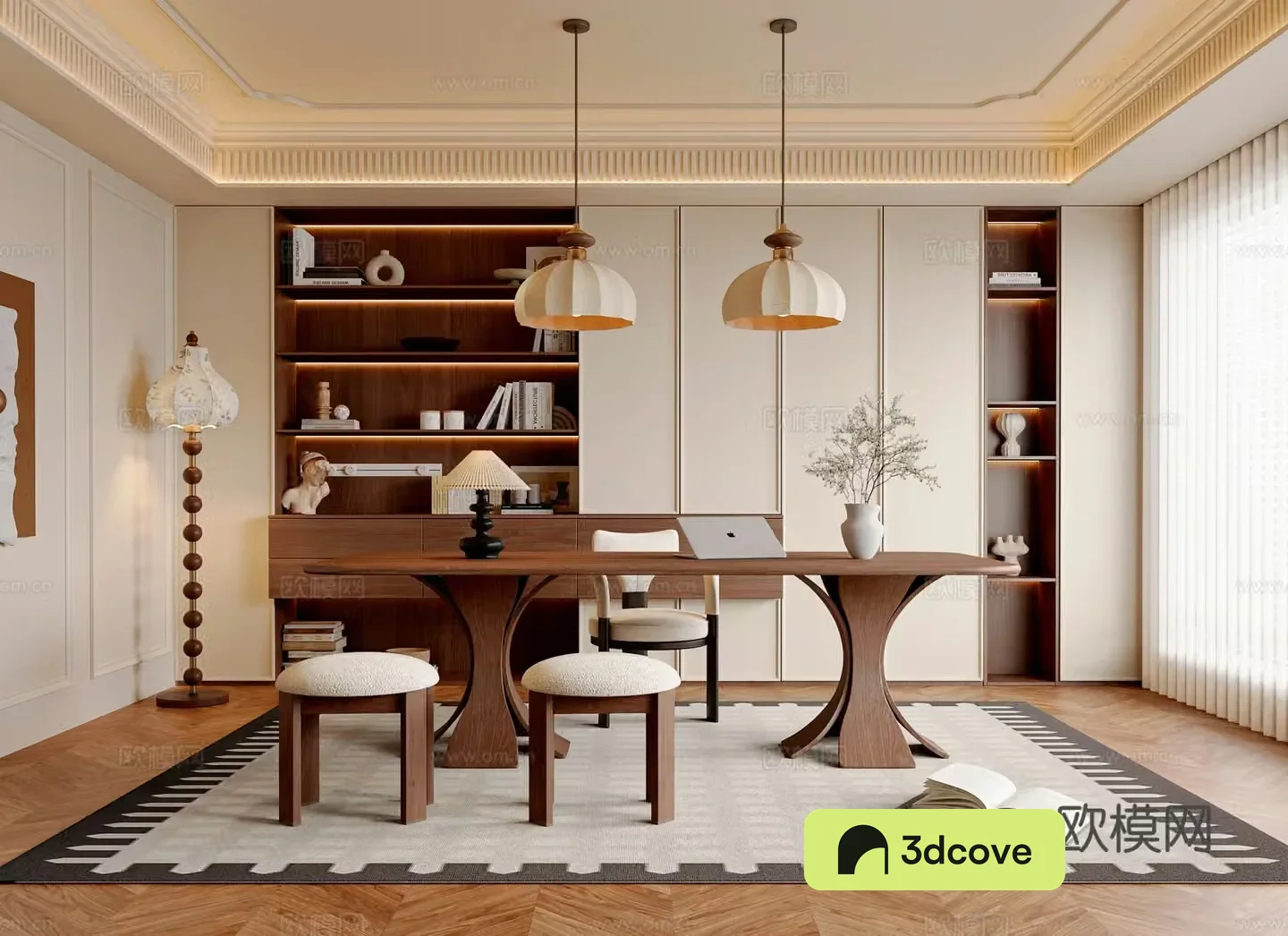 French medieval style study room medieval style desk and chair combination chandelier floor lamp medieval style bookcase