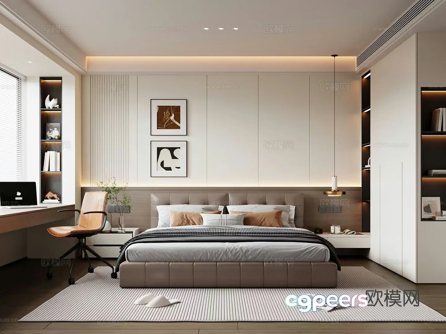Italian bedroom double bed nightstand 3d model