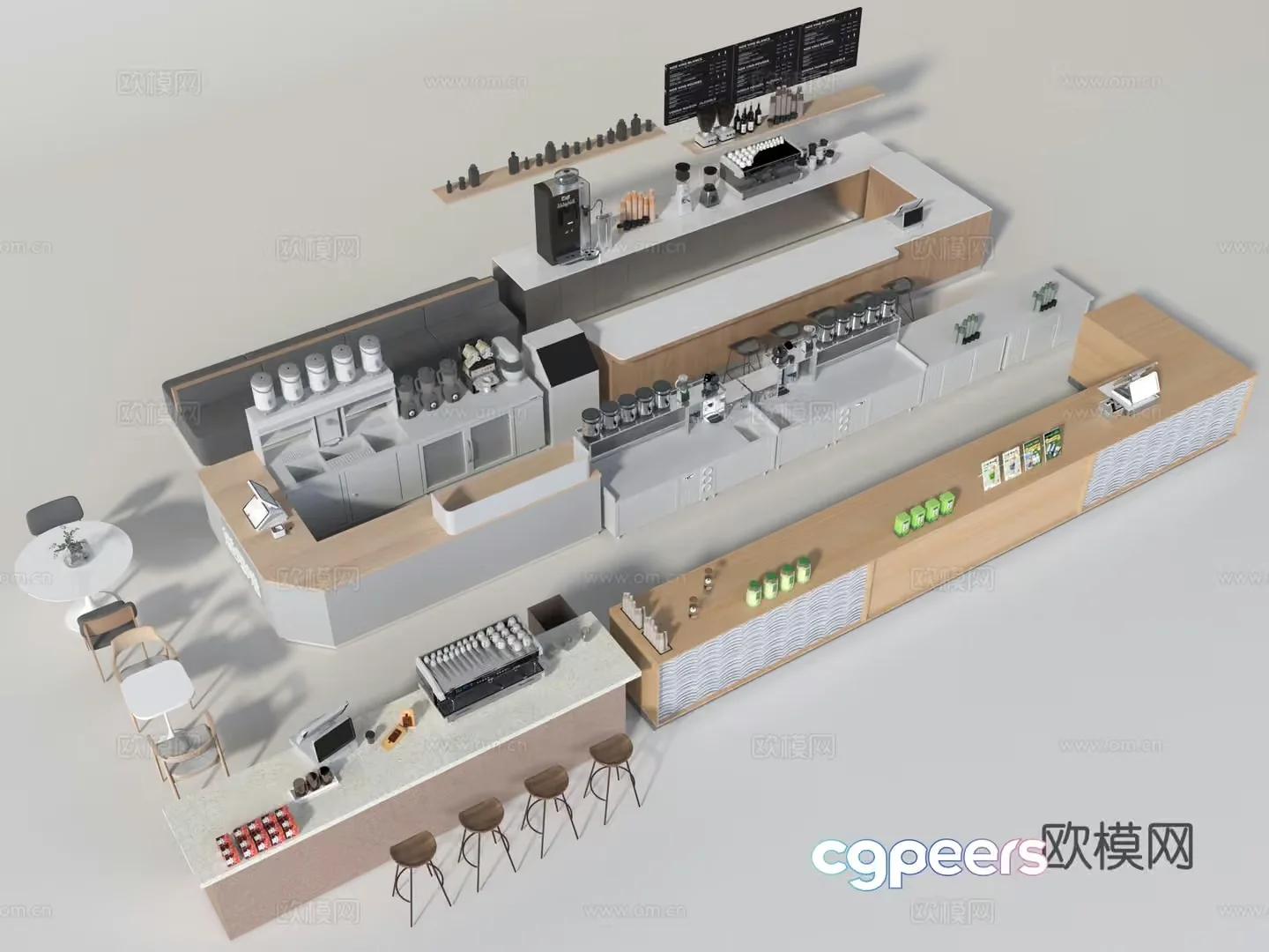 Modern Coffee Shop Interior Design 3D Model – 17064 – VRAY Render
