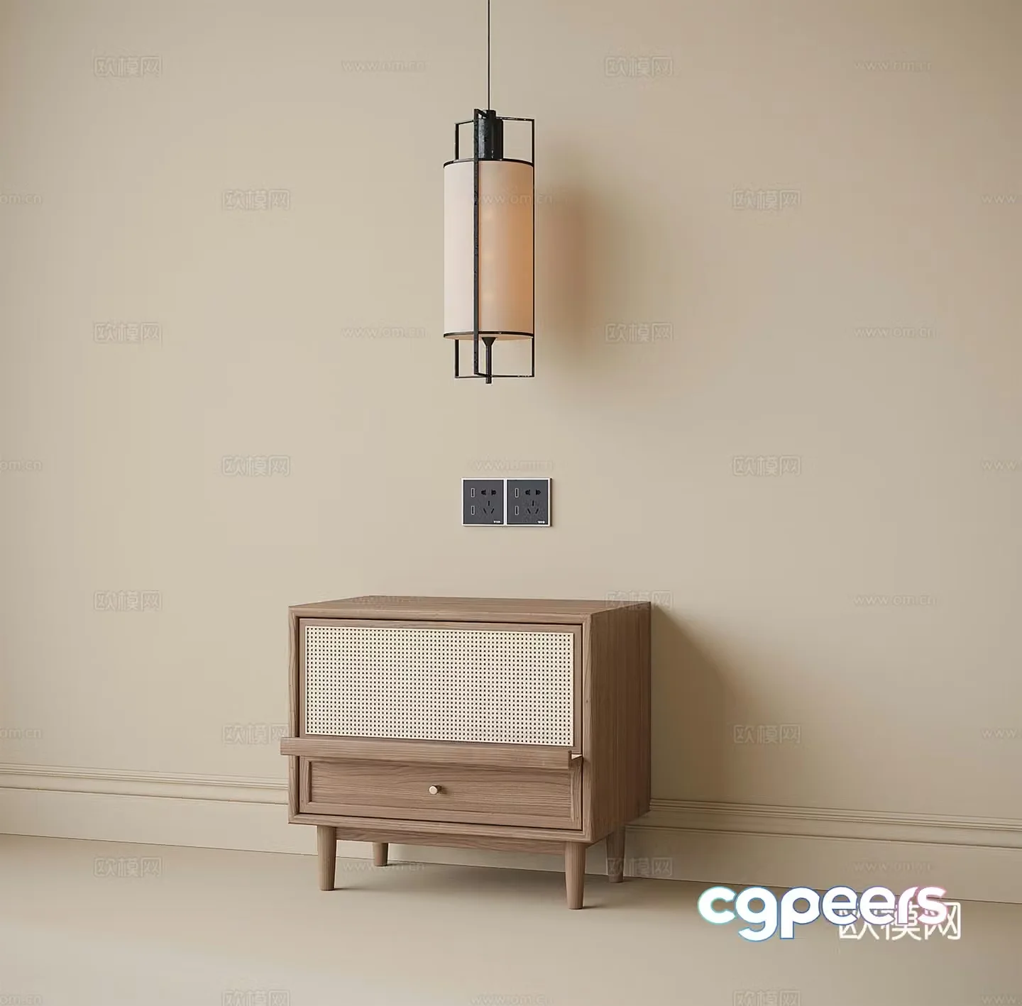 New Chinese style bedside table bedside chandelier 3D model