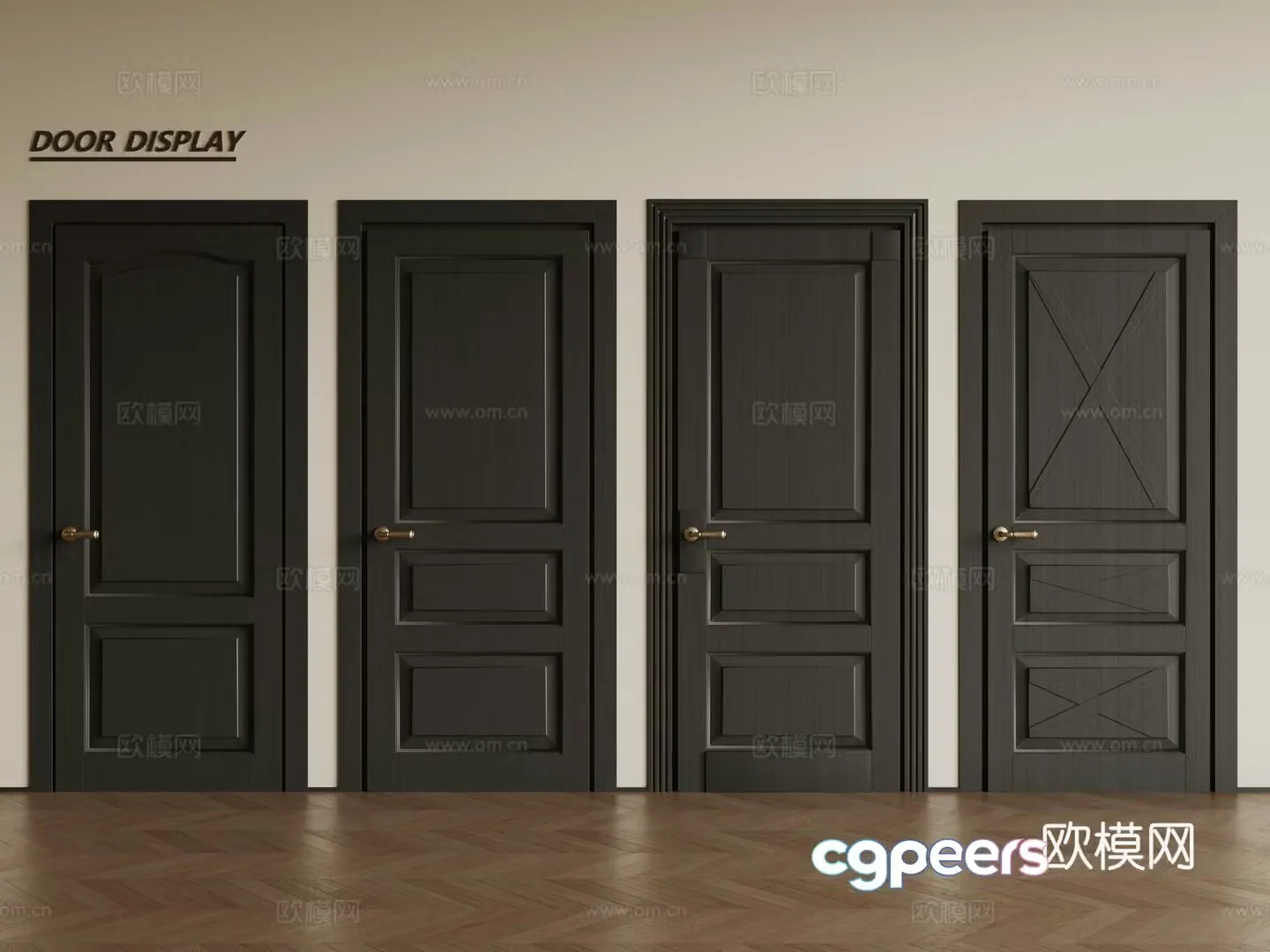 French retro single-open door black wooden door security door French combination door 3D model