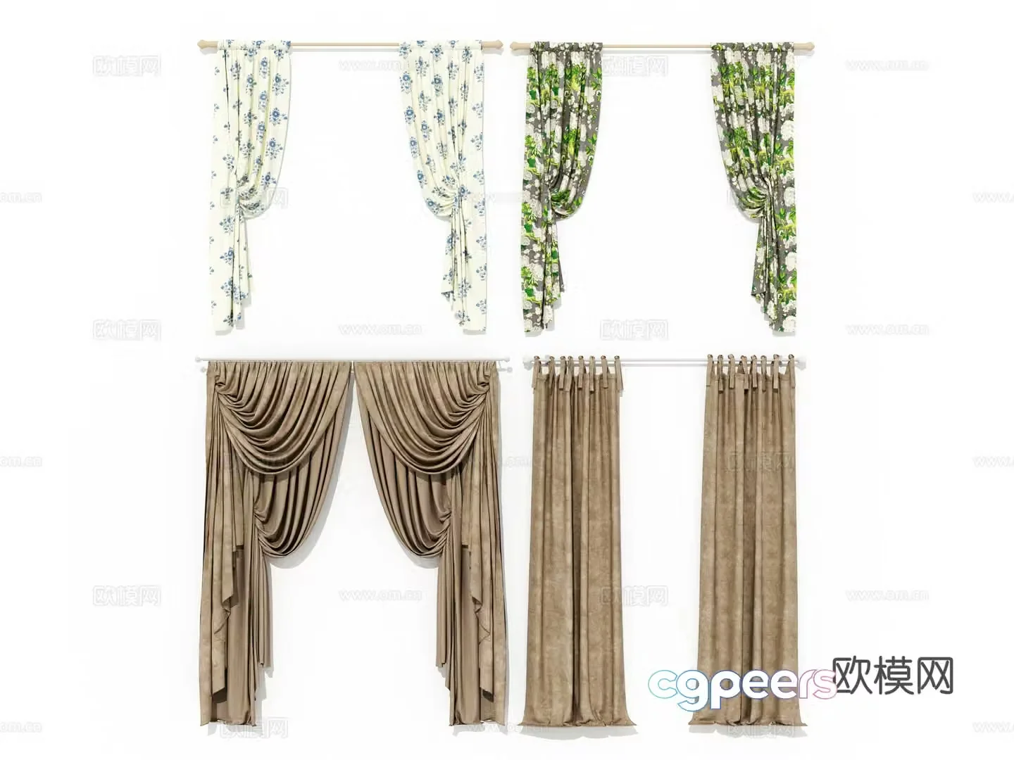 Modern simple Awakening curtains bedroom study living room hotel curtain combination 3D model