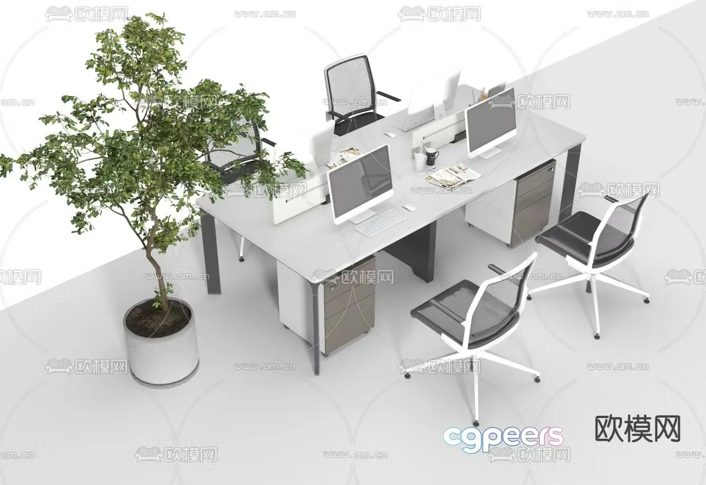 Office desk and chair screen card station 3D model