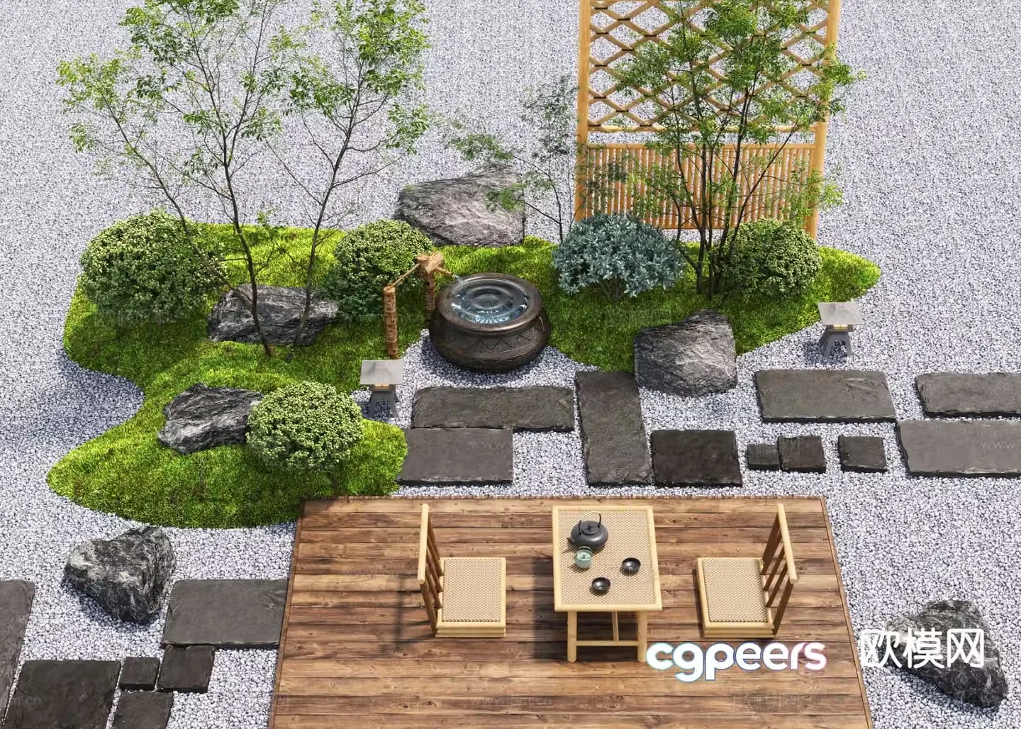 New Chinese style courtyard landscape landscape sketch 3D model