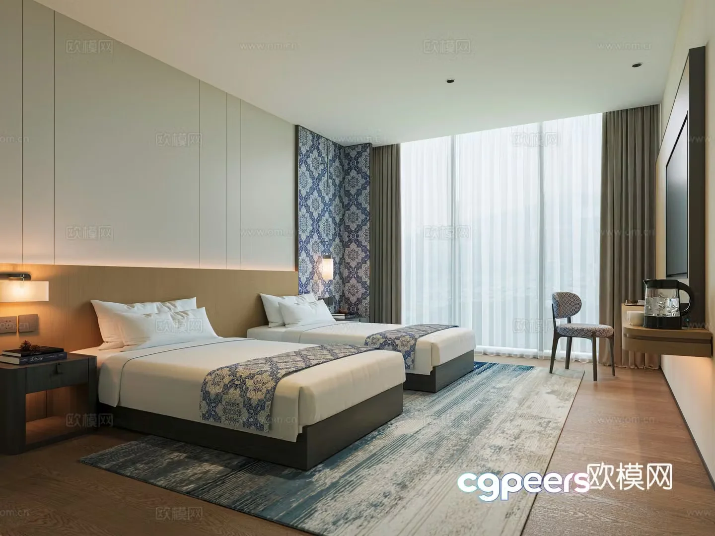 Modern hotel and homestay room Twin room Standard room 3D model