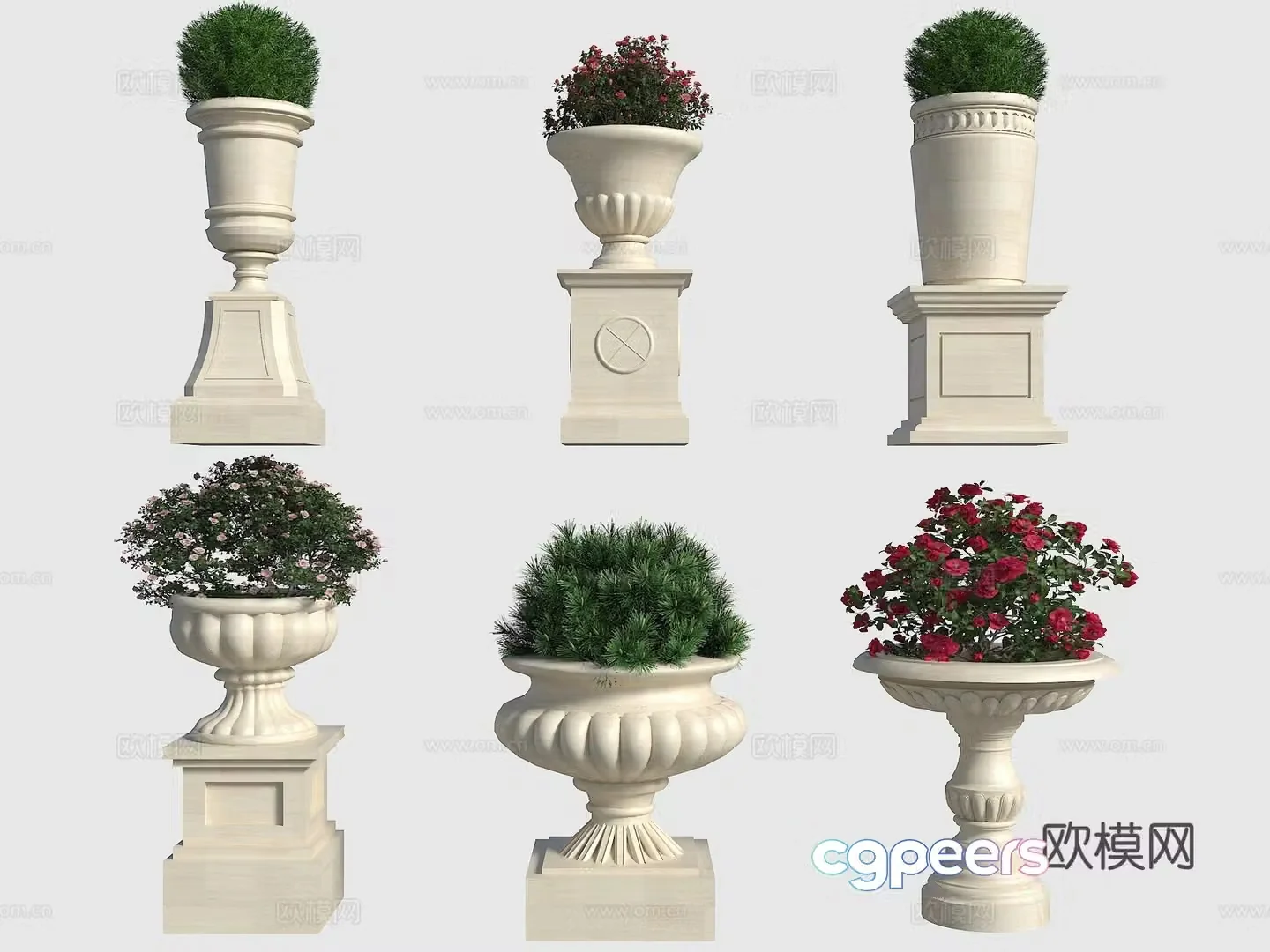 Modern European flower pots flower beds modern flower pots potted plants outdoor flower boxes green plant pots plant 3D models