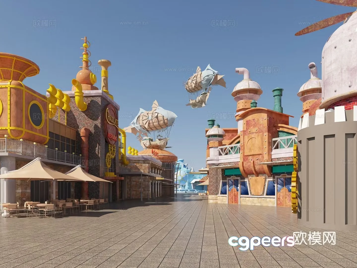 steampunk architecture punk architecture steampunk spaceship industrial building cartoon building 3d model