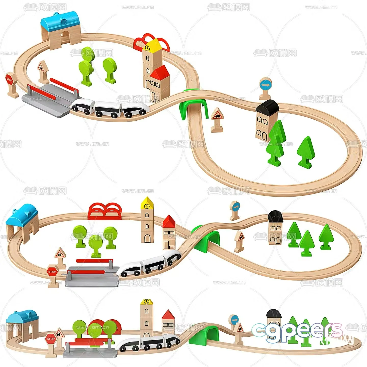 Building block toy train track 3d model