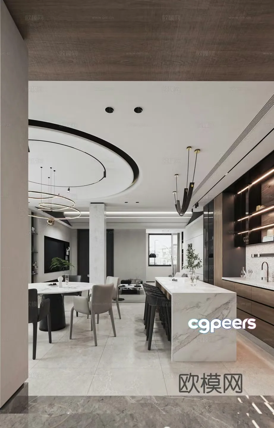 Villa living and dining room water bar modern villa living and dining room 3d model