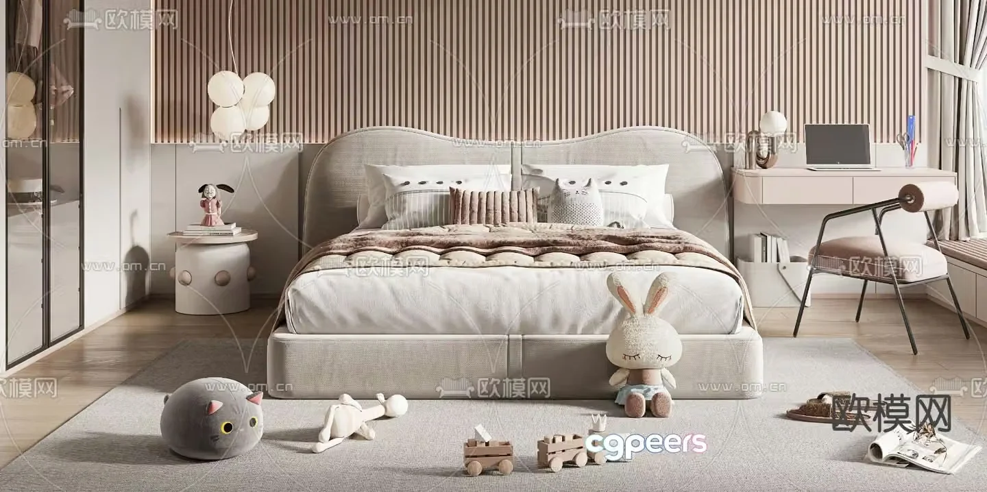Modern children’s bed double bed 3d model