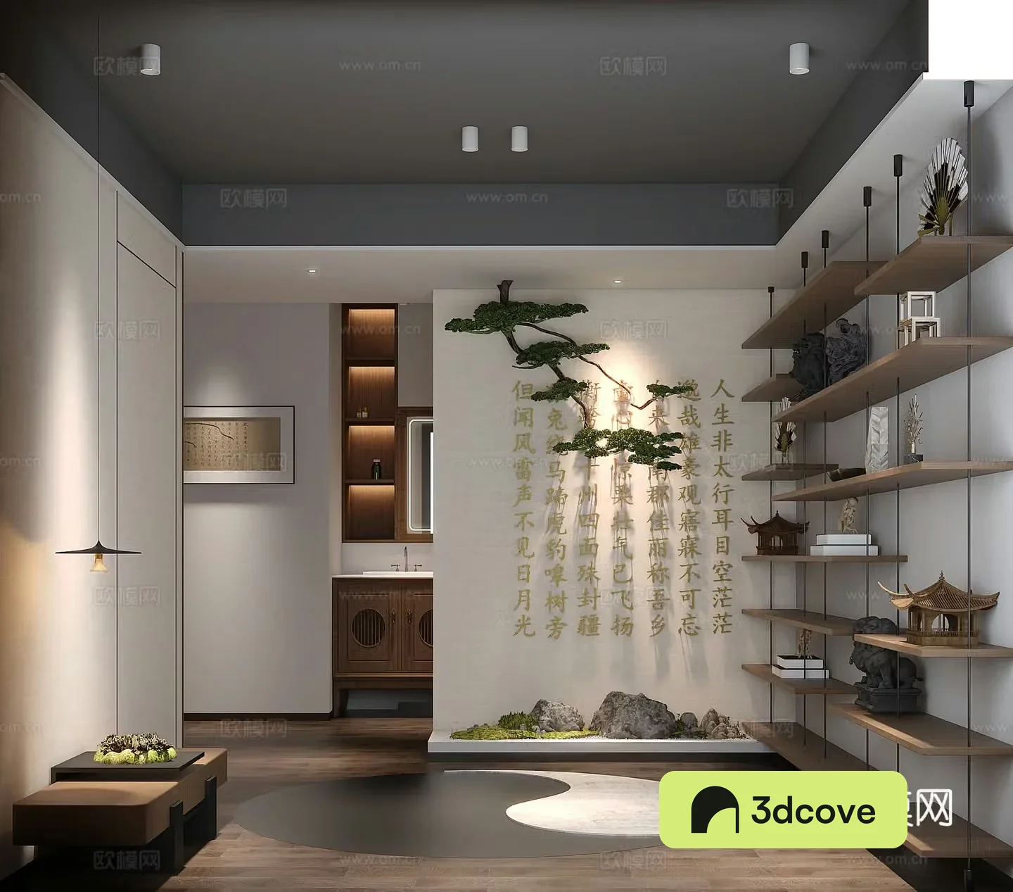 New Chinese style background wall artistic conception porch background wall porch door entrance