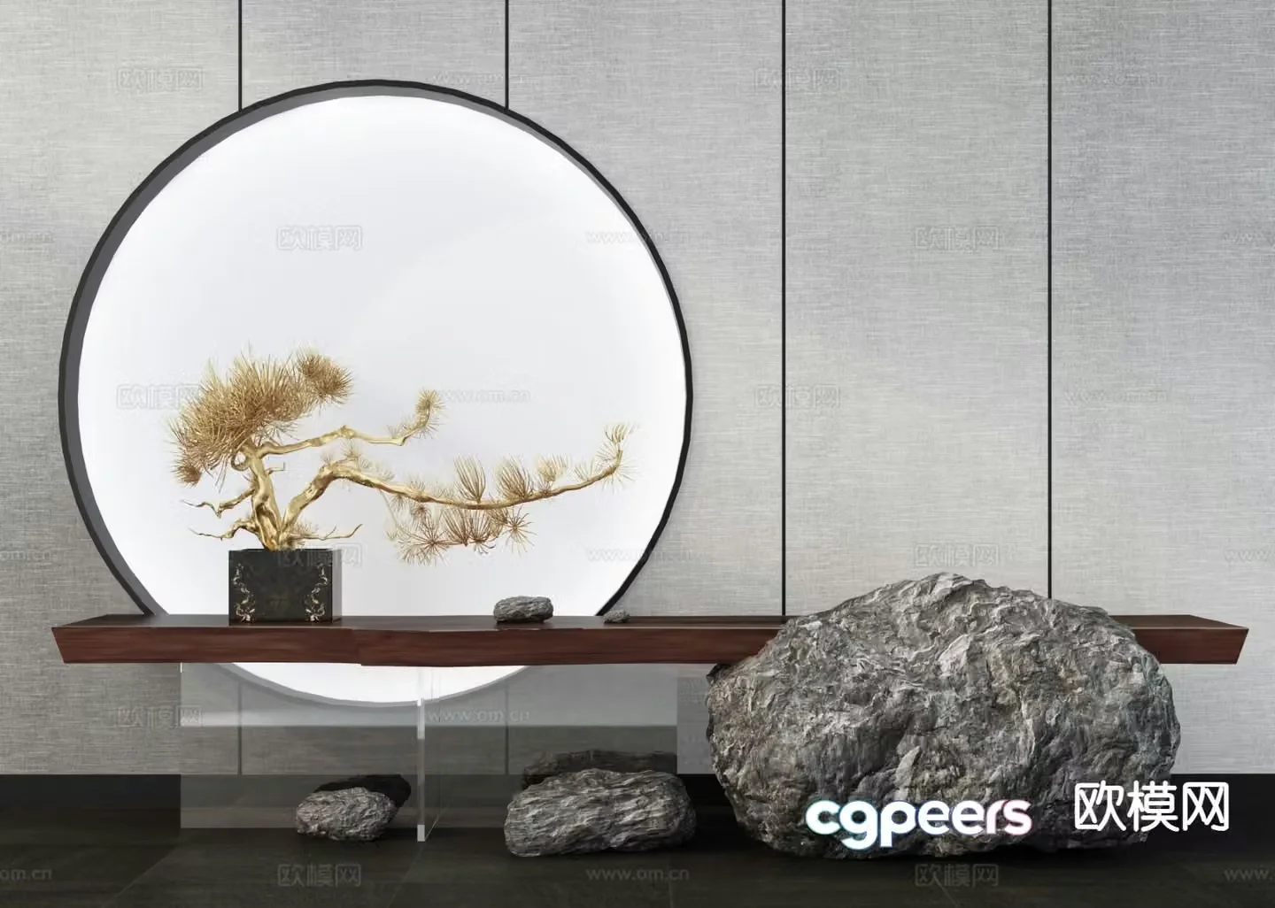 New Chinese style pine tree table setting 3D model of Duanjingdai