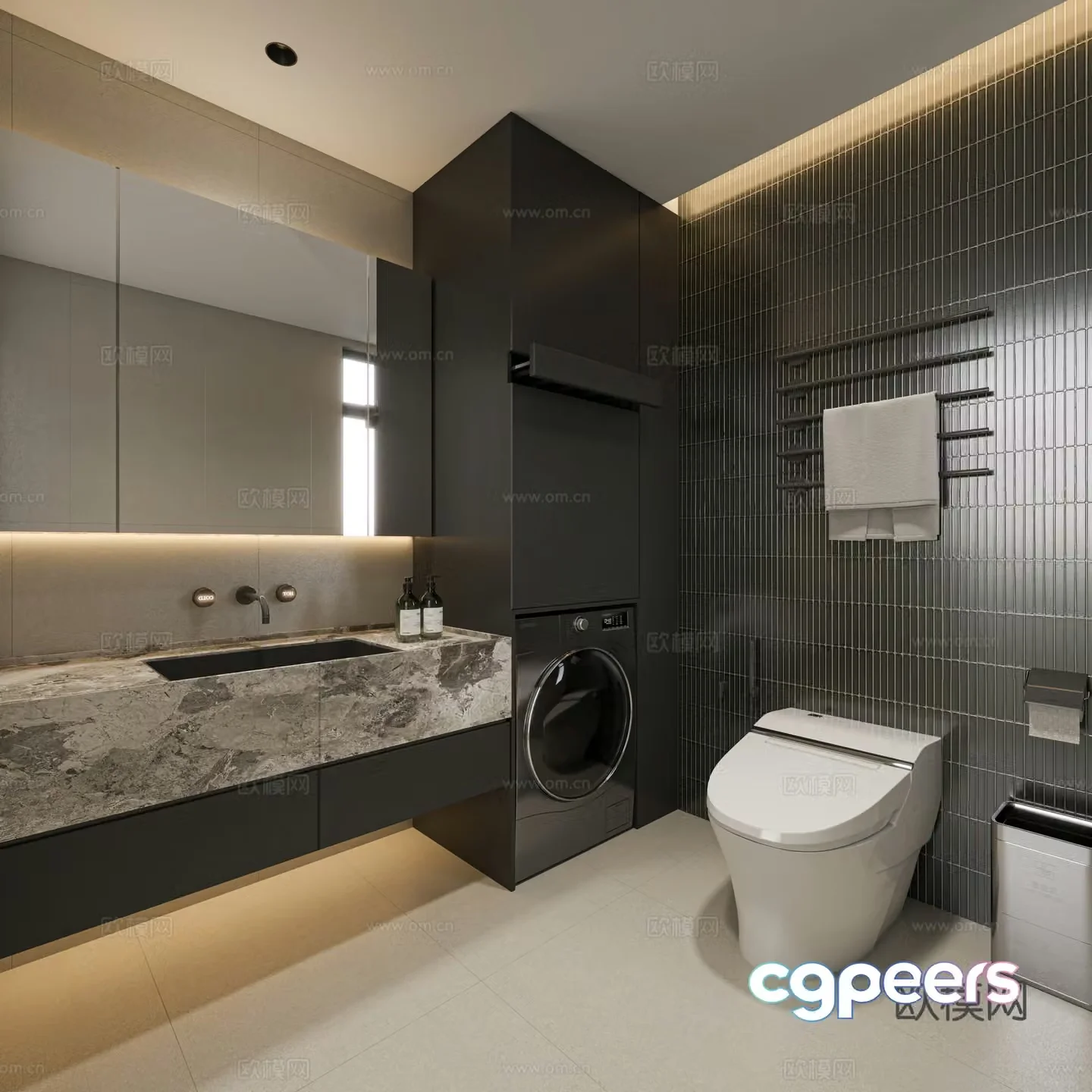 Italian bathroom black and white and gray bathroom 3D model