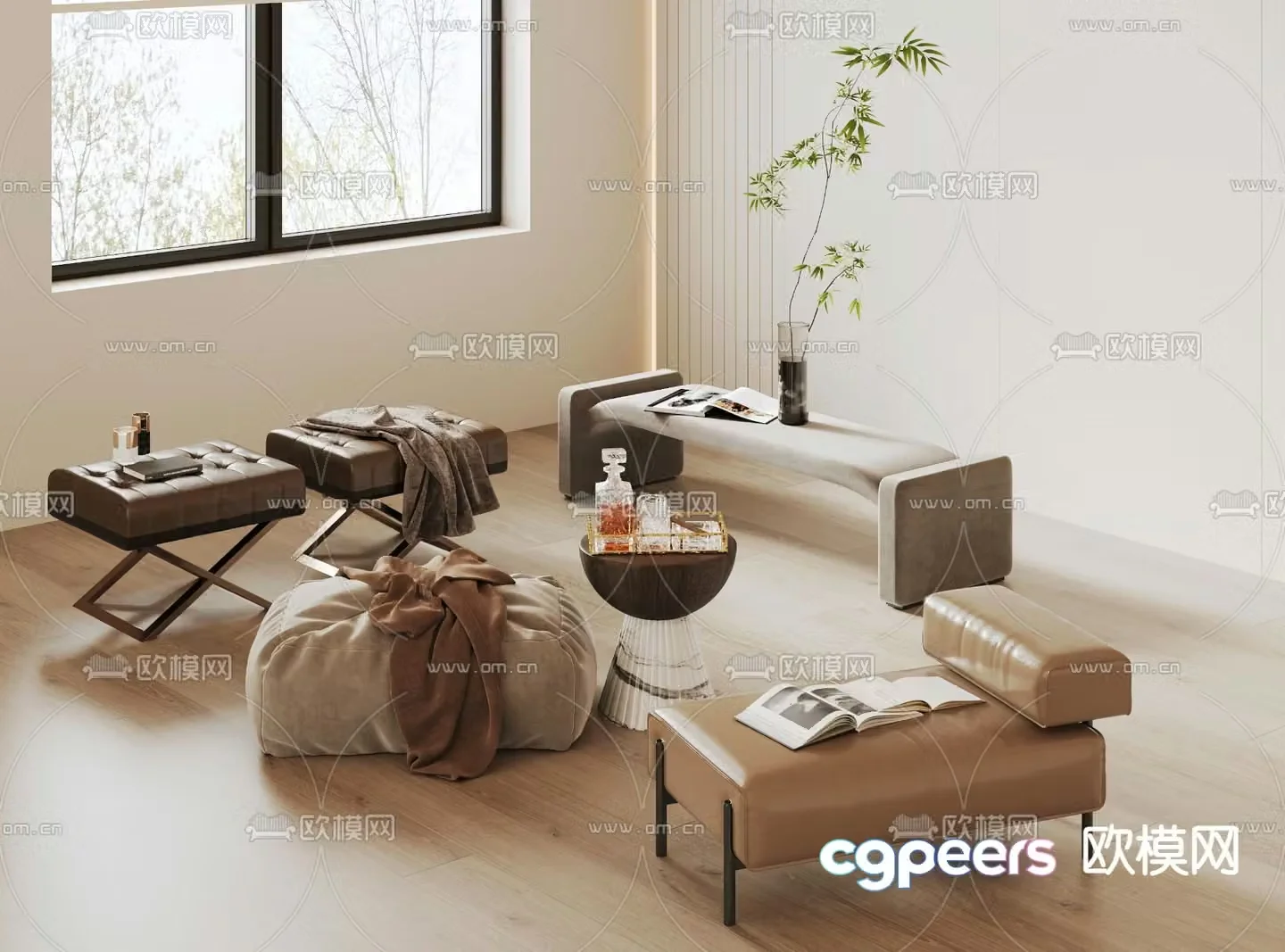 Light luxury bed end stool sofa stool 3d model