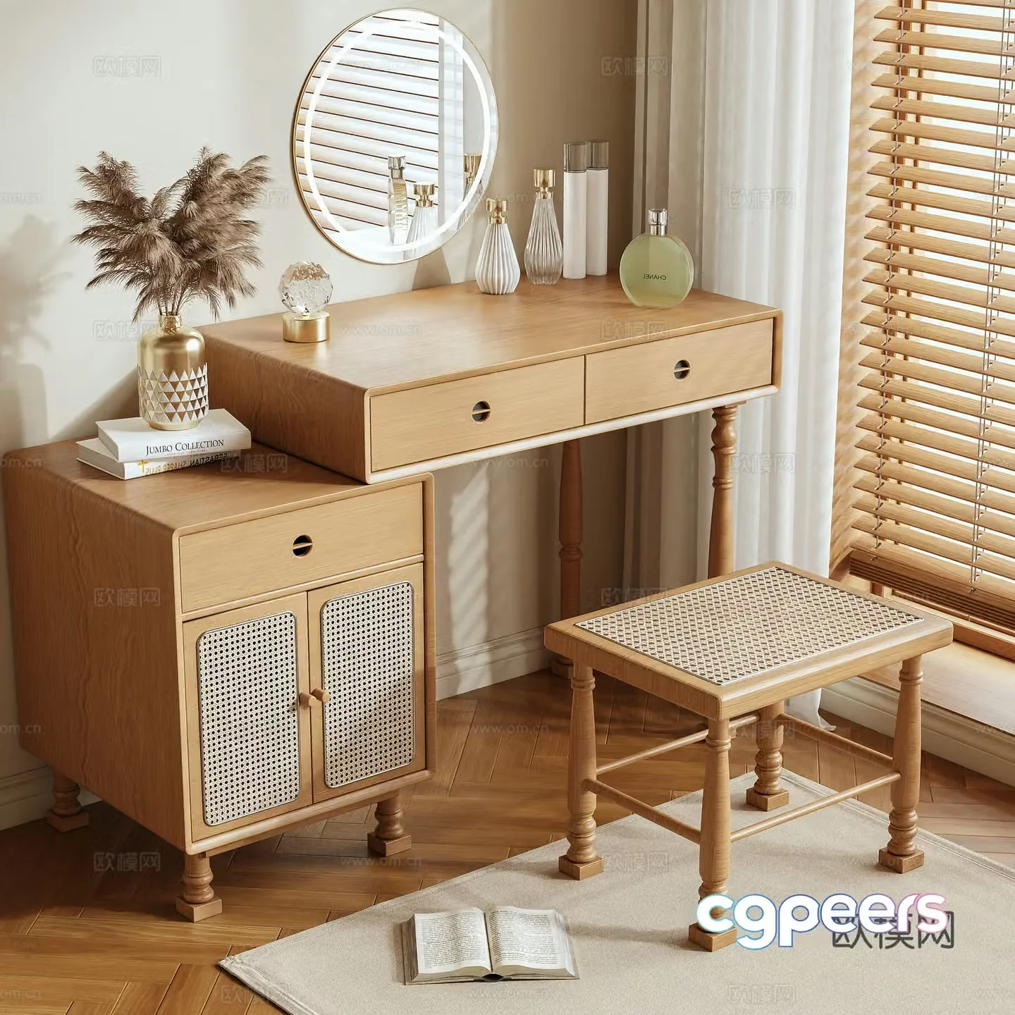 Log style dressing table 3d model