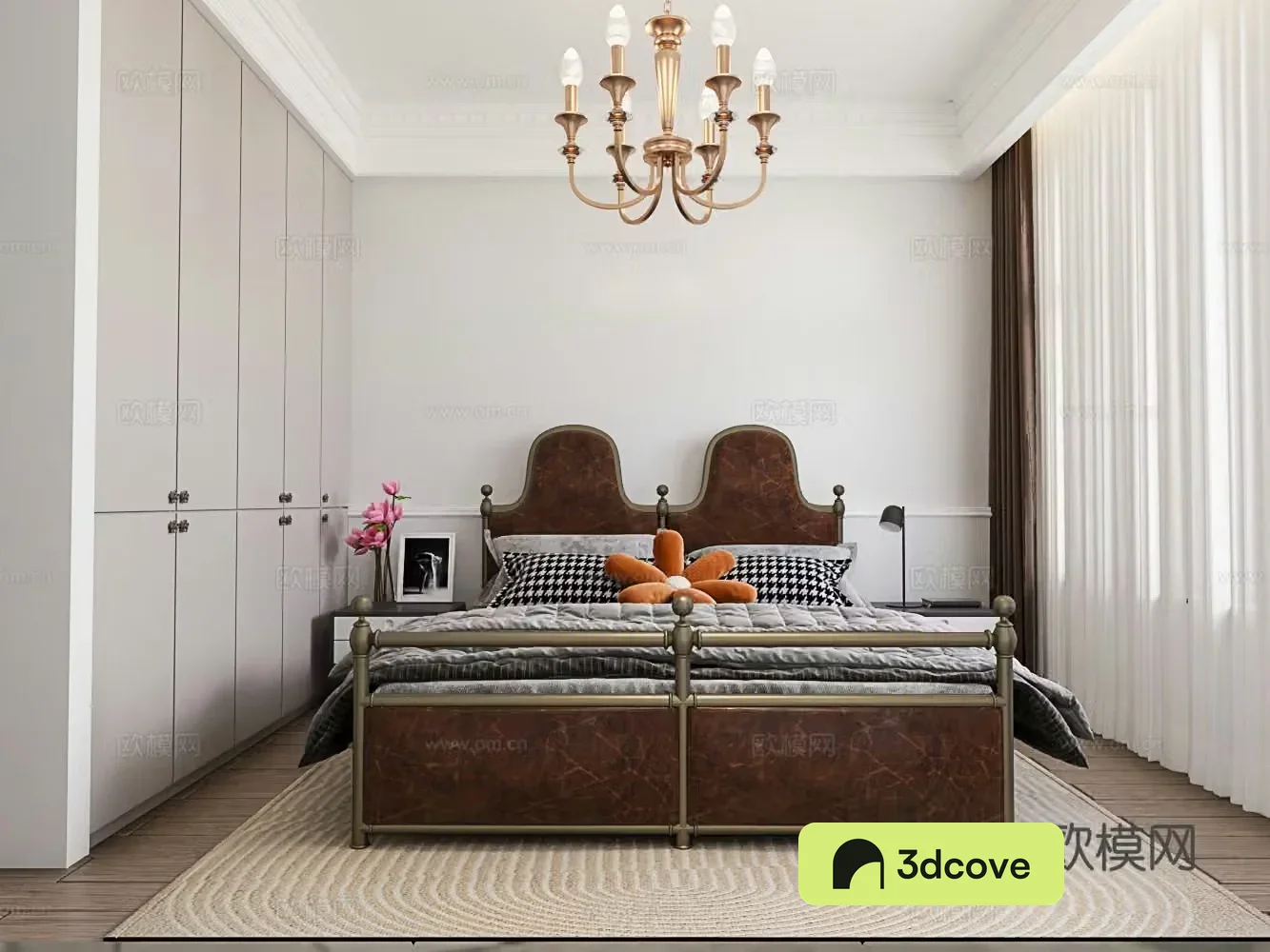 Chinese style bedroom master bedroom wrought iron double bed