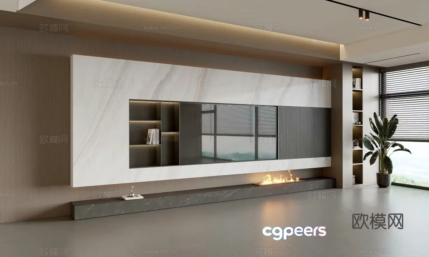 Modern TV background wall modern ornament TV cabinet balcony cabinet living room cabinet wood veneer background 3d model