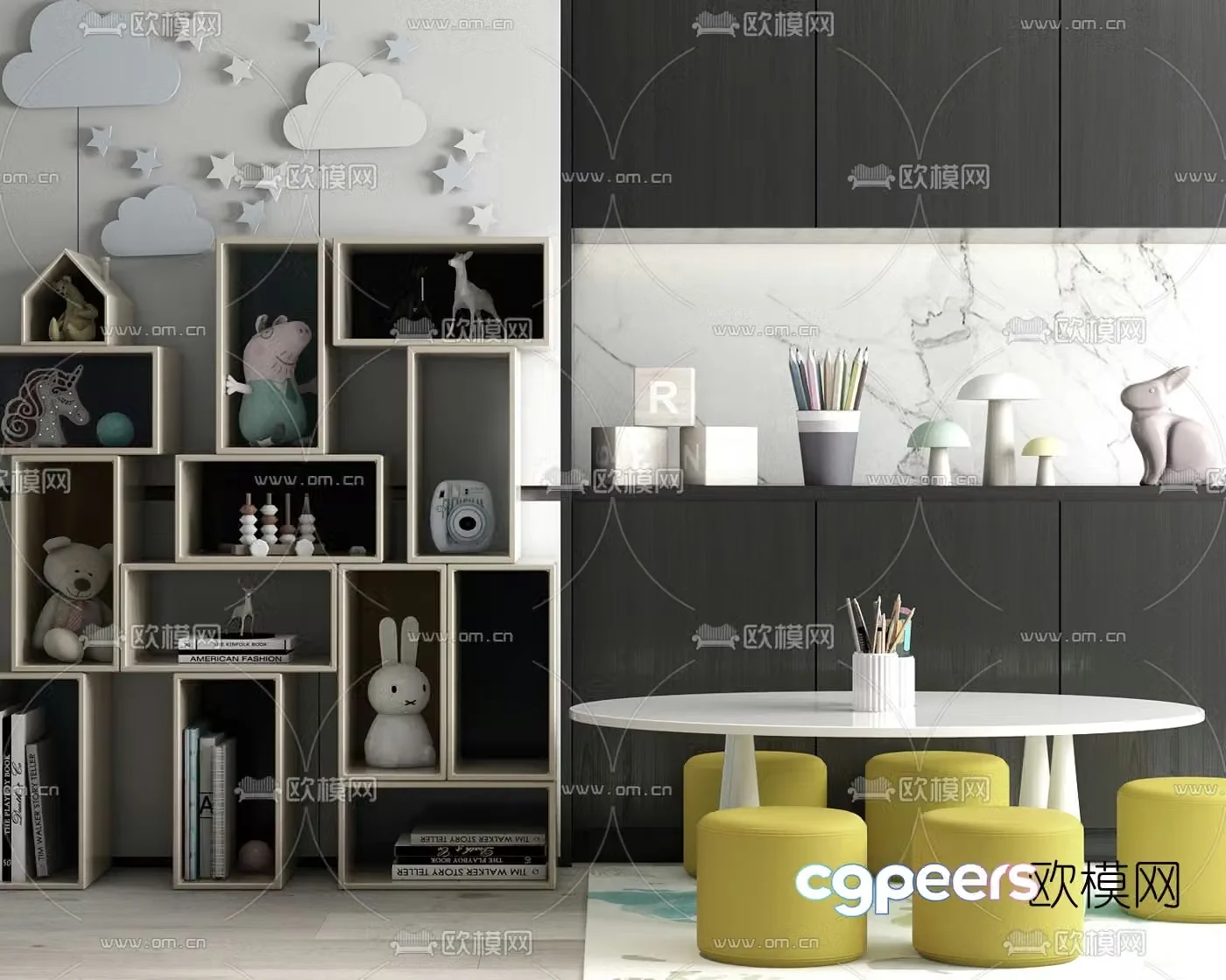 Modern children’s cabinet children’s table and chairs 3d model
