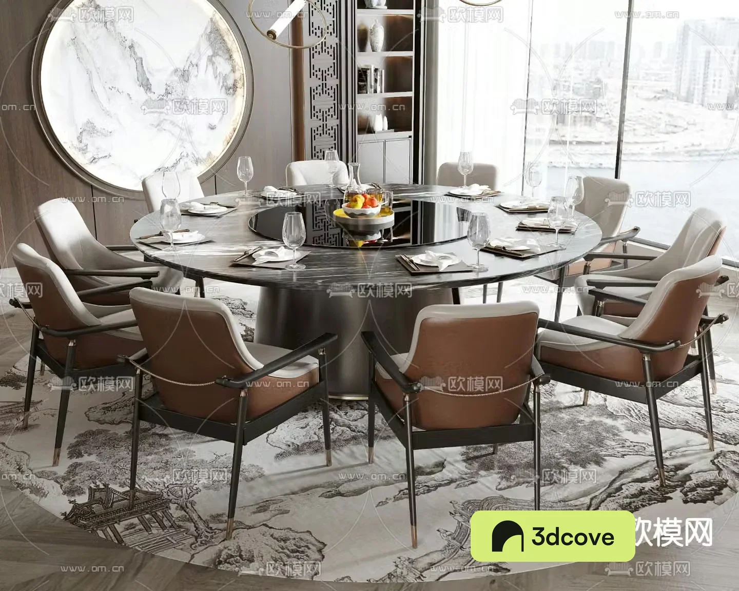 New Chinese style dining table and chairs round dining table