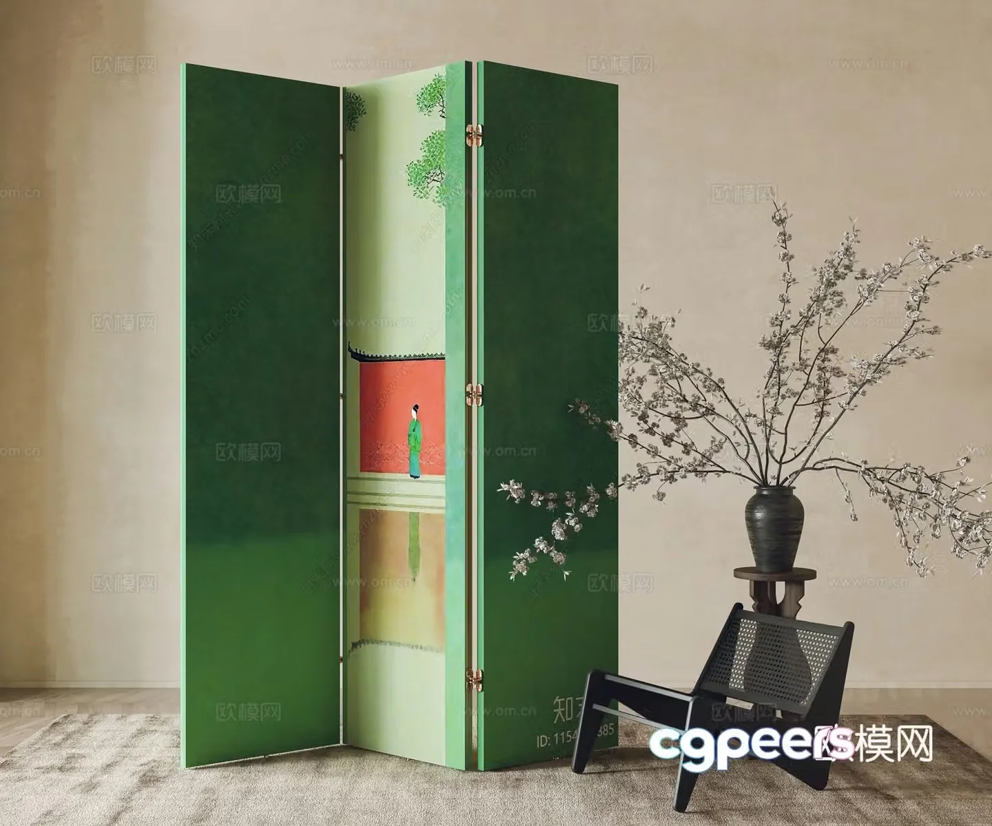 Modern screen partition leisure chair corner table flower art 3d model