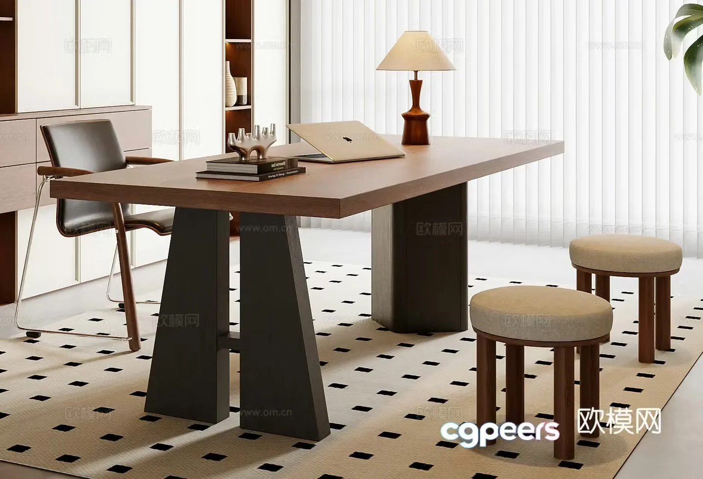 Medium style desk and chair combination 3D model