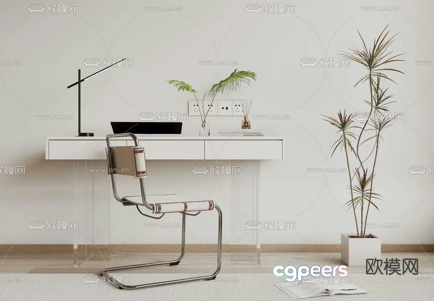 Modern desk writing desk computer desk 3d model