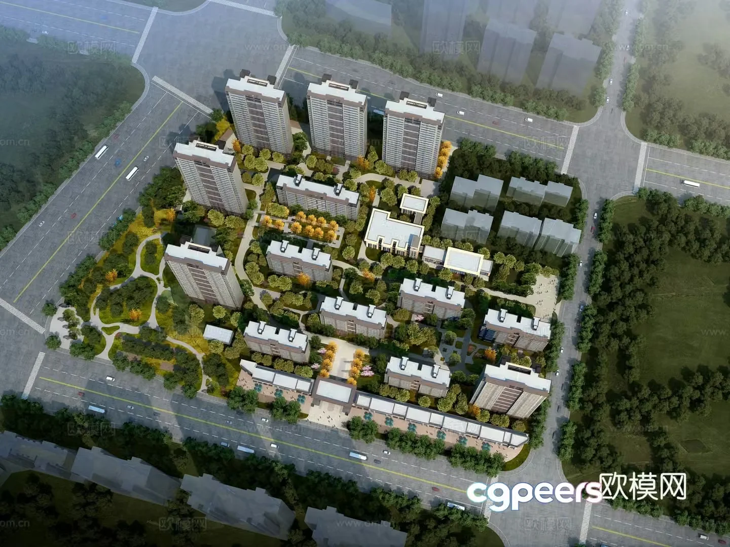 Residential area aerial view 3d model