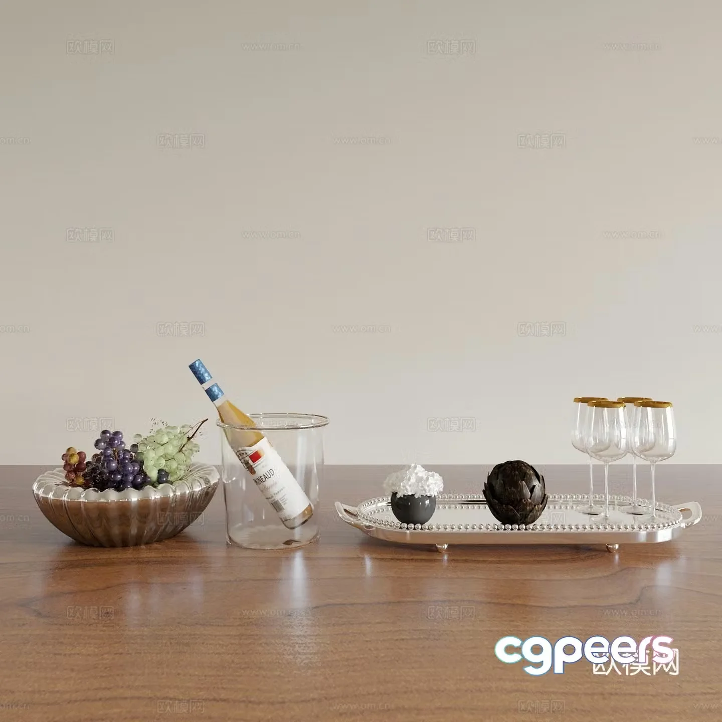 Tableware Plate Bowl Knife and Fork Glass Wine Glass Dinner Table Ornament 3D Model