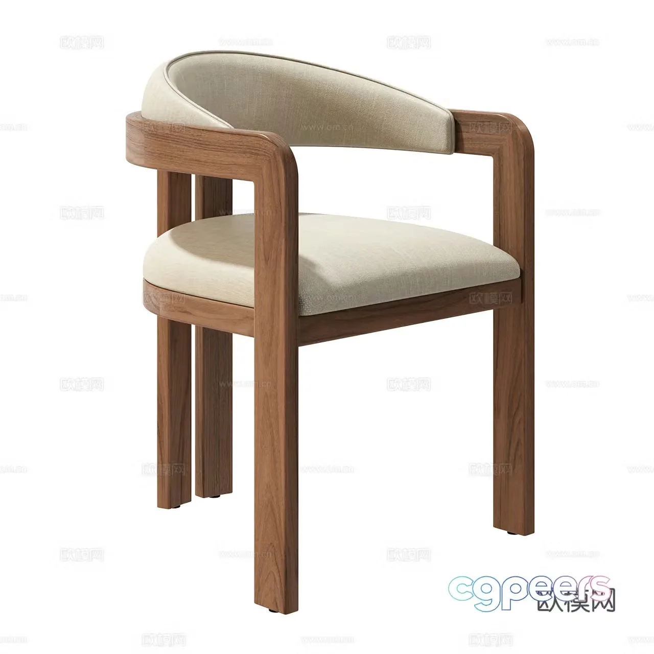 Set modern single chair dining chair fabric dining chair armchair log dining chair leisure chair 3d model