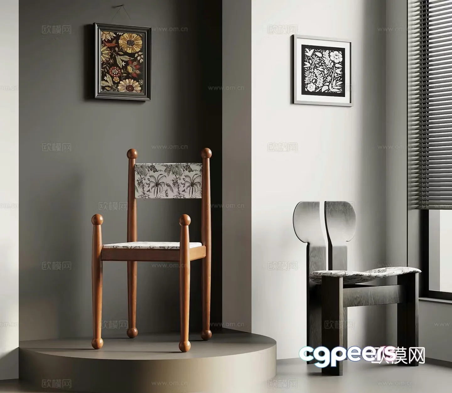 French medieval dining chair casual chair 3d model