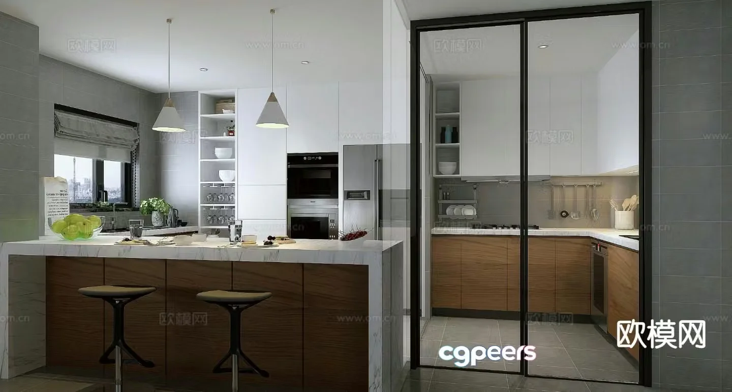 Modern open kitchen 3d model