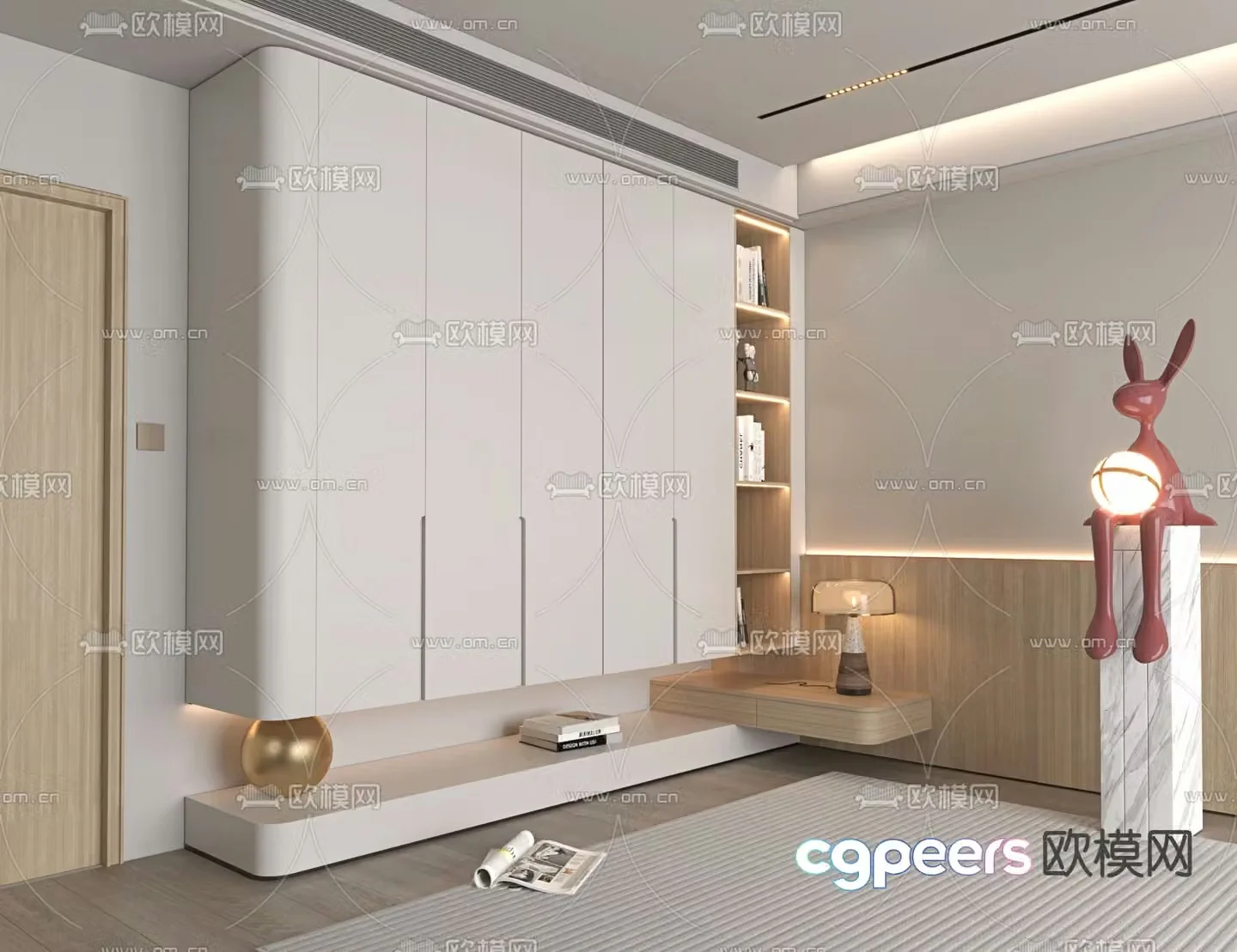 Modern wardrobe bookshelf integrated cabinet 3d model