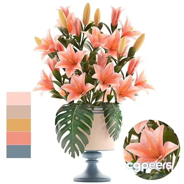 3ds Max Free – Collection of flowers 57. Bouquet of Lilies, flower, vase, decor