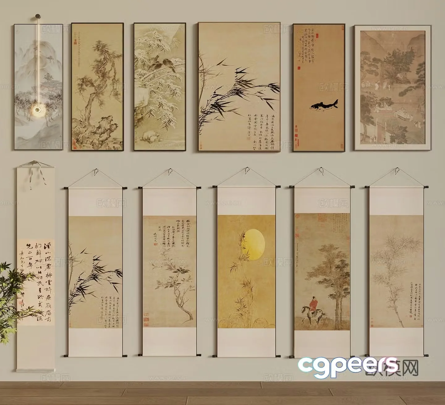 Song-style aesthetic hanging paintings calligraphy and paintings landscape paintings Chinese paintings hanging painting combination 3D model