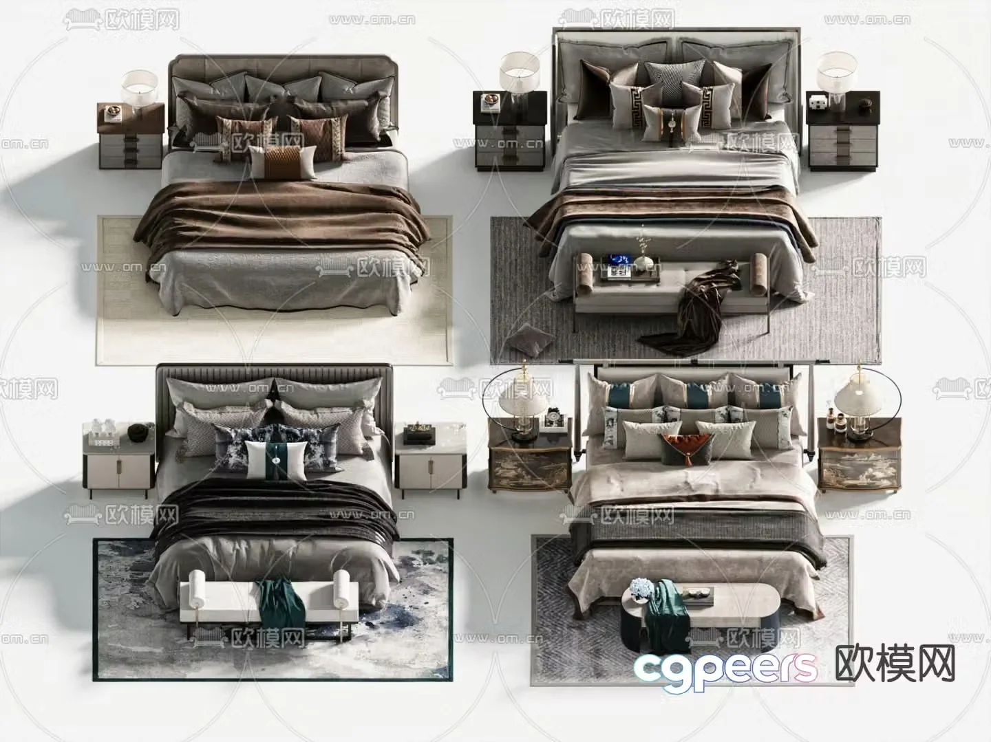 New Chinese style double bed 3d model