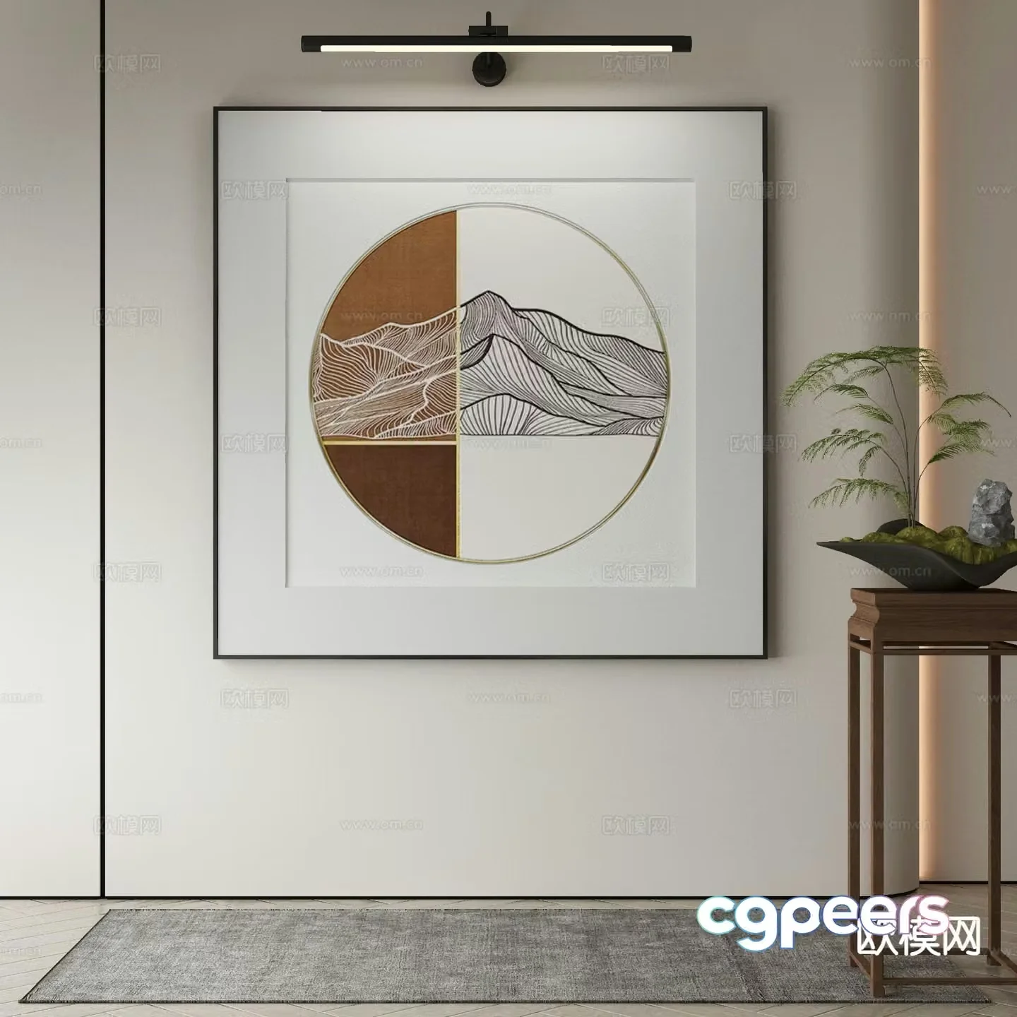 New Chinese style decorative painting Zen hanging painting 3D model