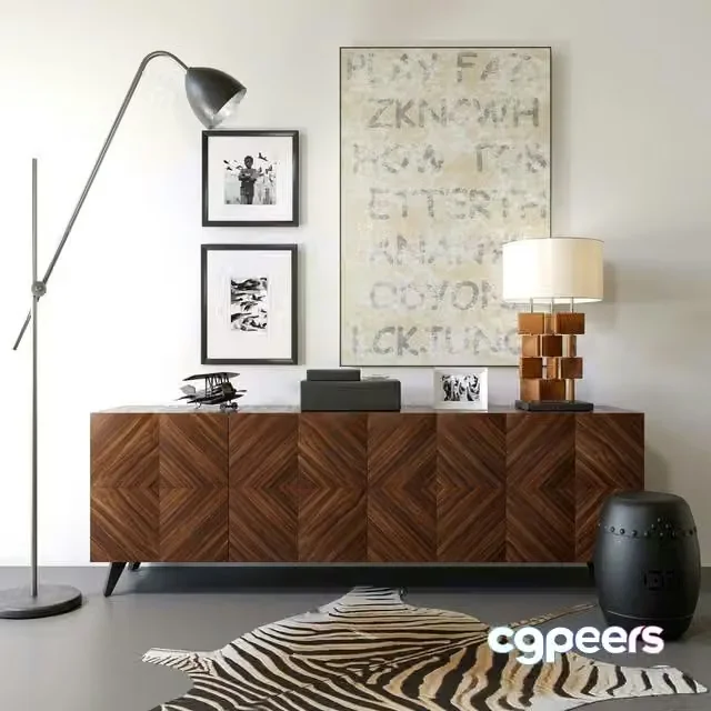 3ds Max Free – Modern chest of drawers with lamp and decor
