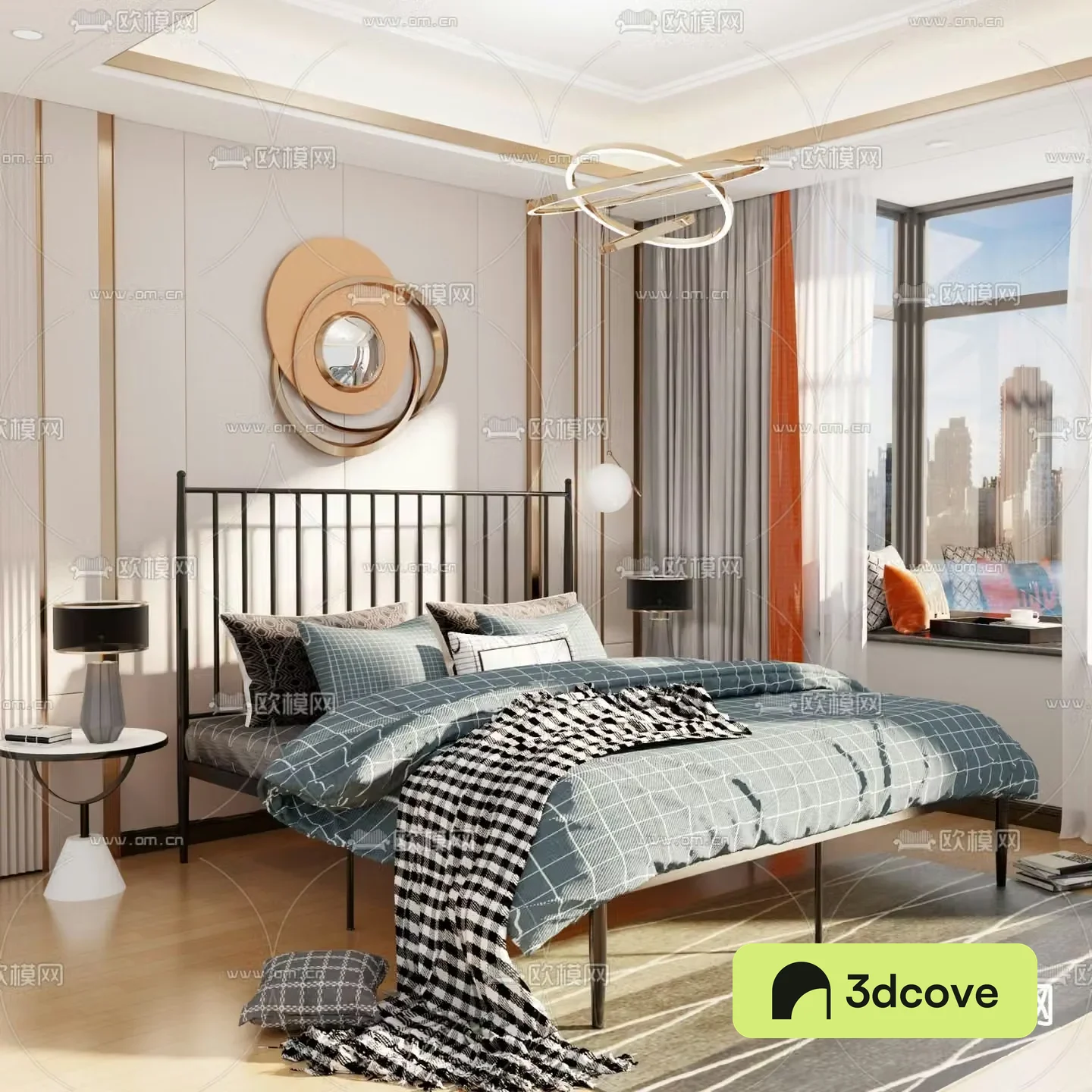 Iron frame bed double bed